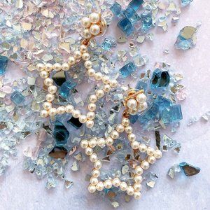 Playful Hollow Pearl Star Chunky Drop Earrings